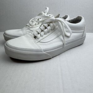 Vans Old Skool Shoes Womens 8.5 White Leather Low Top Skate Classic Sneakers